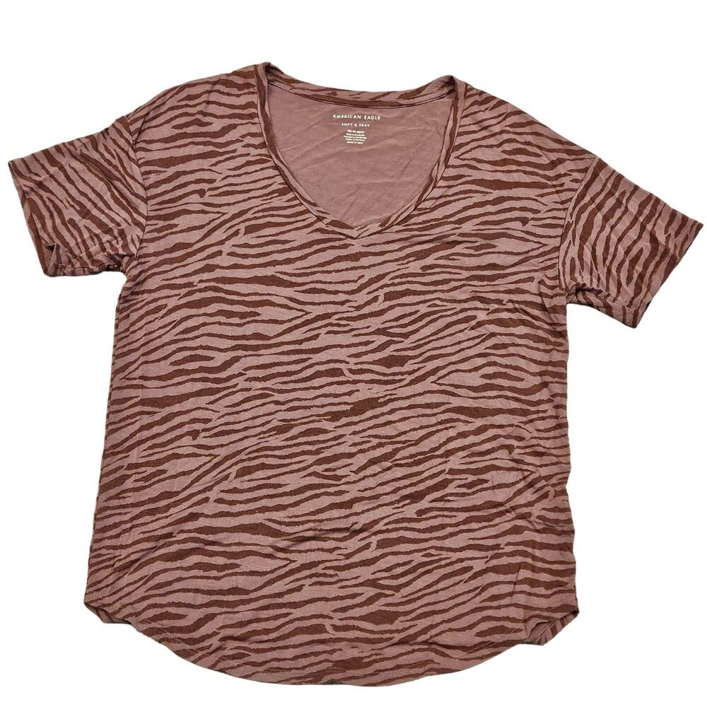 American Eagle Soft and Sexy Women's V-Neck Tiger Pattern Casual Shirt Size XS